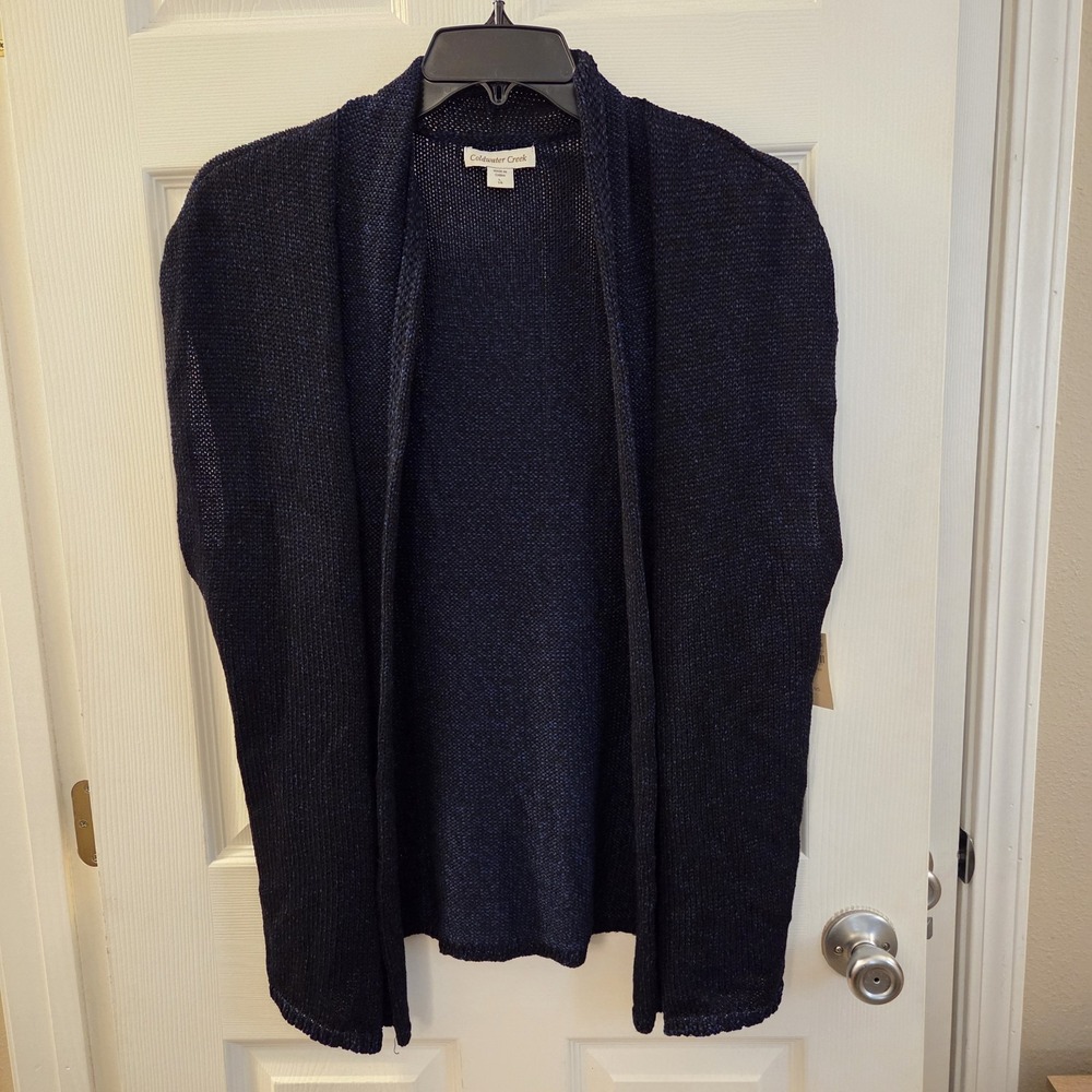 Coldwater Creek sz L Shadowplay Vest‎ NWT blue open knit/front cardigan casual